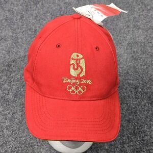 Beijing 2008 Olympics Hat Red Gold Logo Embroidered Cap NWT Collector Sports